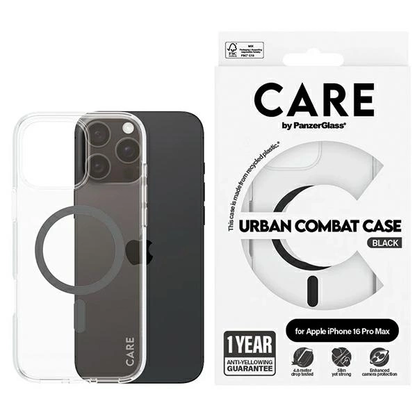 CARE by PanzerGlass Flagship Case for iPhone 16 Pro, Transparent Black MagSafe