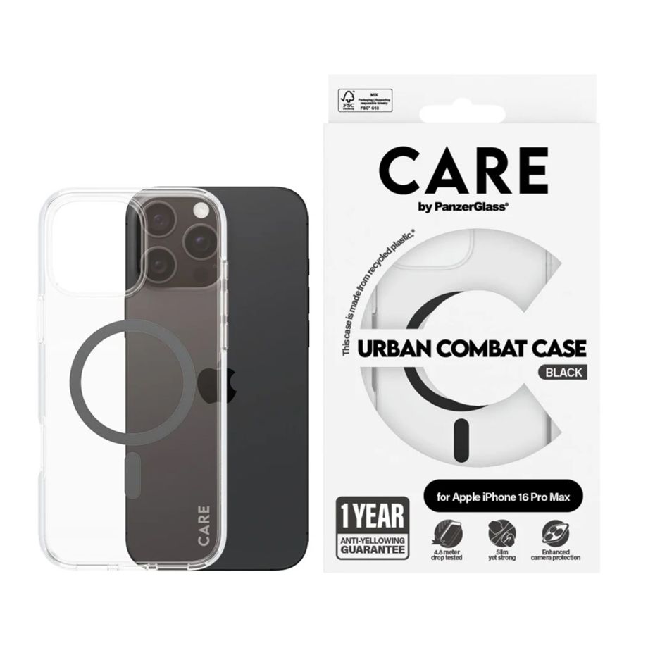 CARE by PanzerGlass Flagship Case for iPhone 16 Pro, Transparent Black MagSafe