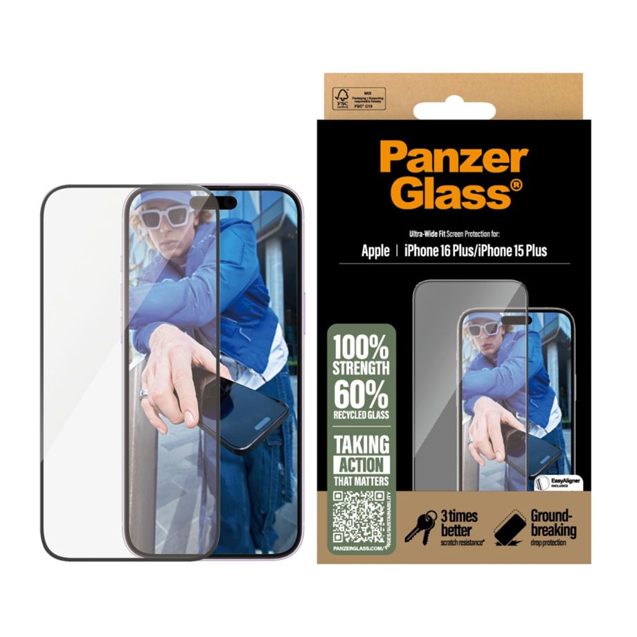PanzerGlass iPhone 16 Plus / 15 Plus ekrāna aizsargstikls Ultra-Wide Fit Privacy