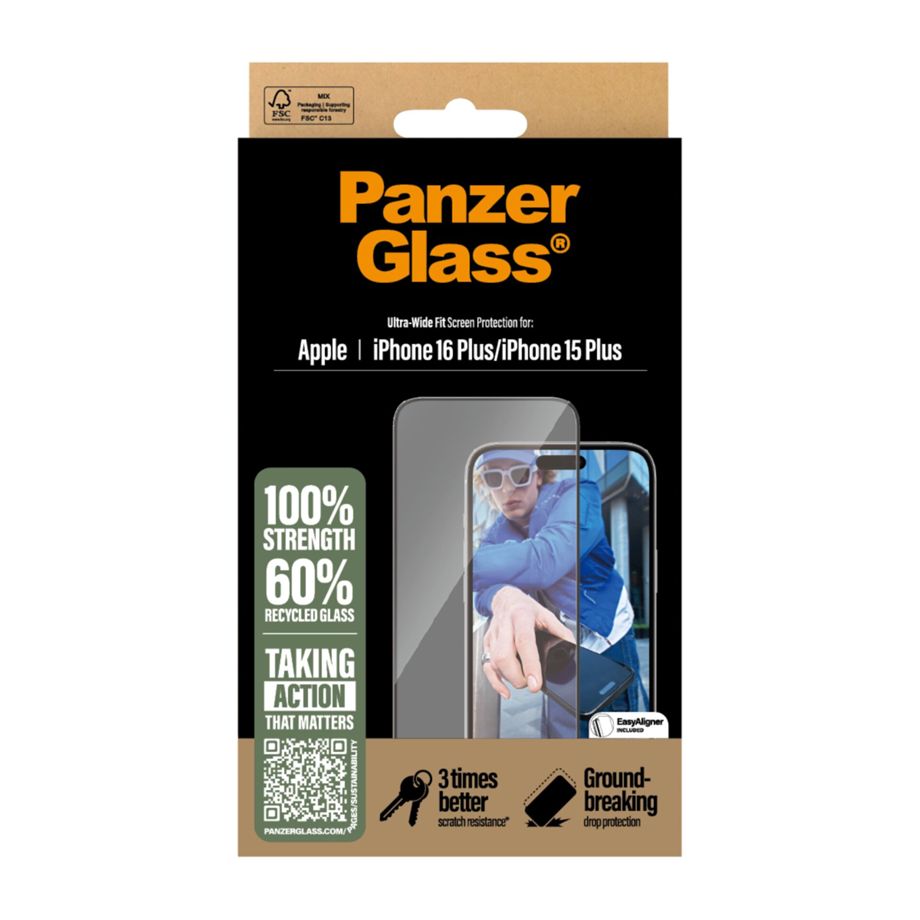 PanzerGlass iPhone 16 Plus / 15 Plus ekrāna aizsargstikls Ultra-Wide Fit Privacy