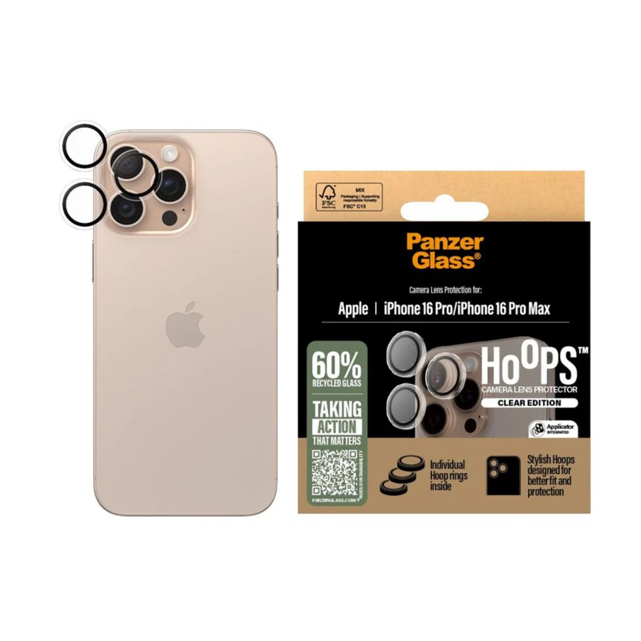 PanzerGlass Hoops kameras lēcu aizsargs iPhone 16 Pro / 16 Pro Max, caurspīdīgs