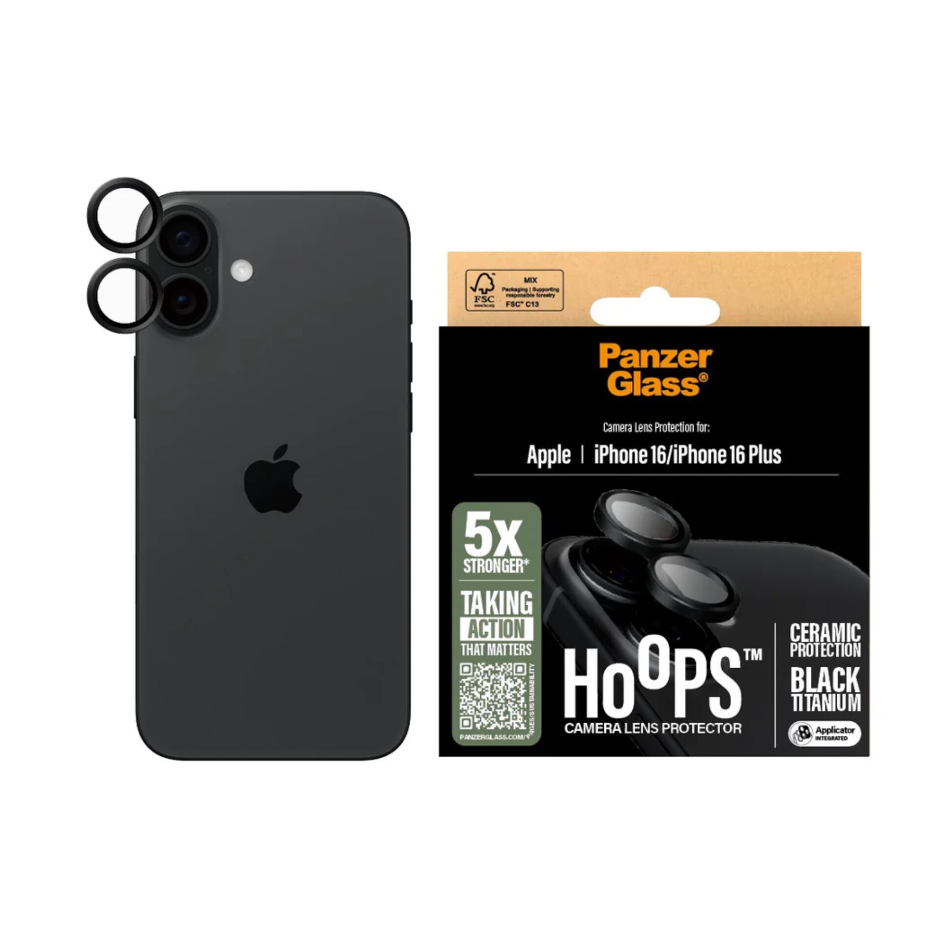 Защитное стекло для камеры Panzerglass Hoops Ceramic для iPhone 16 / 16 Plus, черное