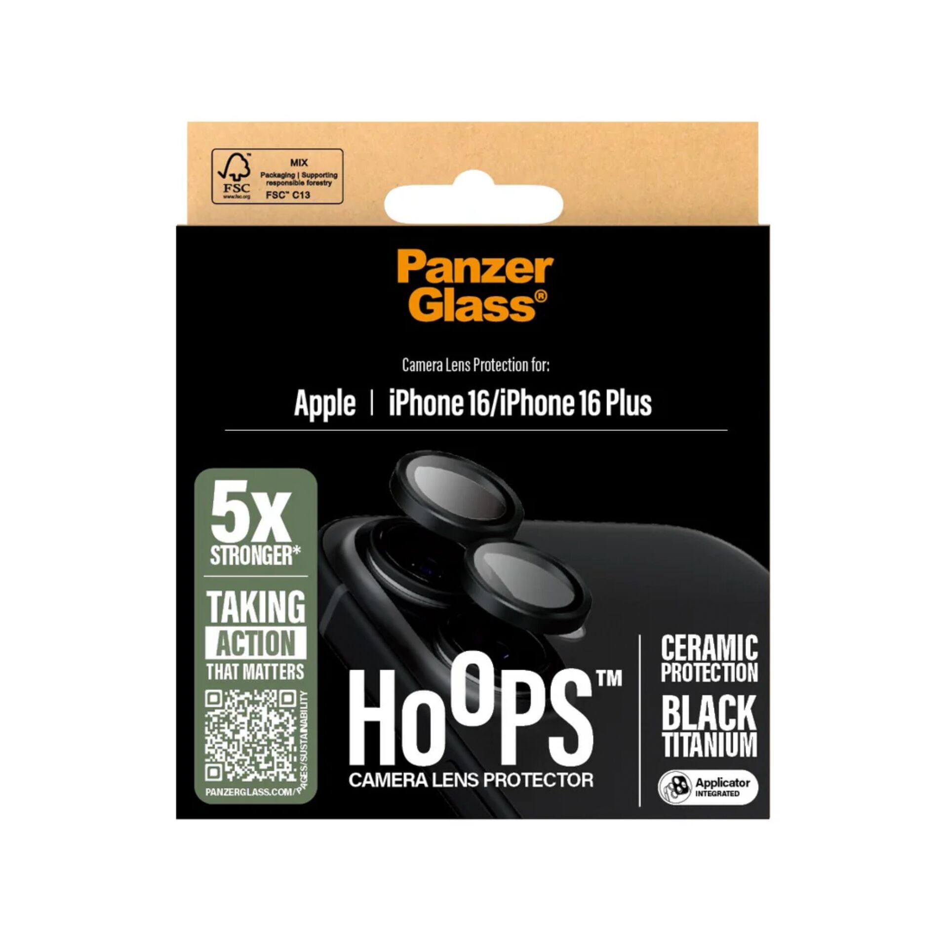 Защитное стекло для камеры Panzerglass Hoops Ceramic для iPhone 16 / 16 Plus, черное