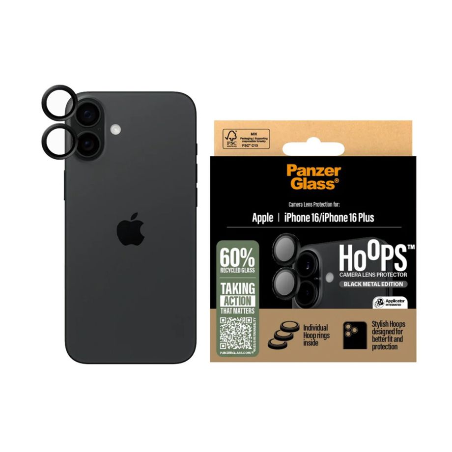 PanzerGlass Hoops Camera Lens Protector for iPhone 16 / 16 Plus, Black