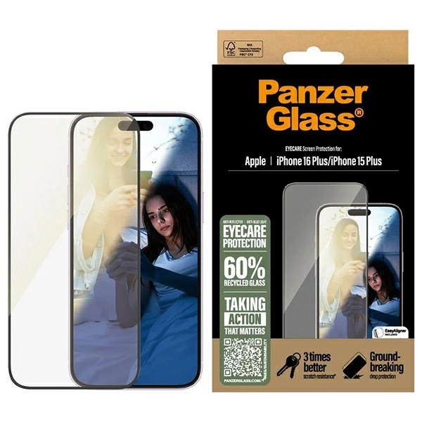 PanzerGlass iPhone 16 Plus Screen Protector EyeCare Ultra-Wide Fit