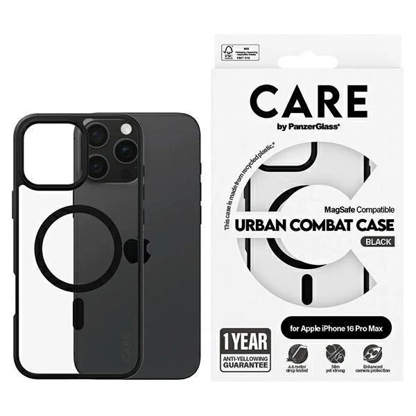 CARE by PanzerGlass Case for iPhone 16 Pro, MagSafe, Black Frame