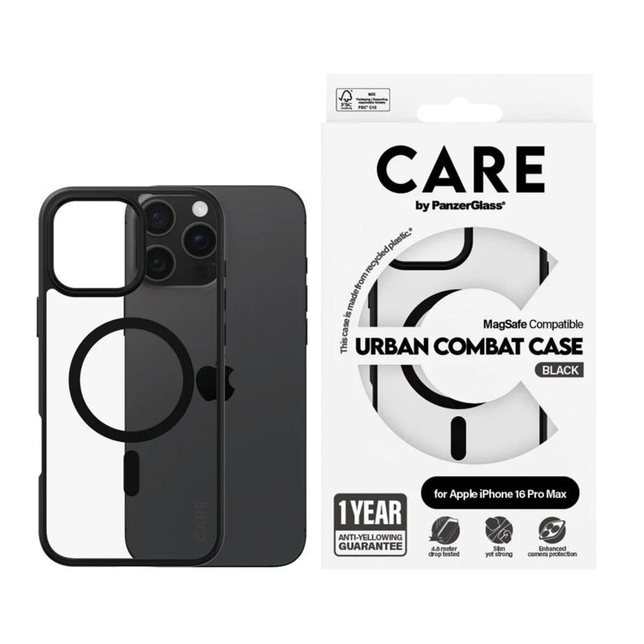 CARE by PanzerGlass Case for iPhone 16 Pro, MagSafe, Black Frame