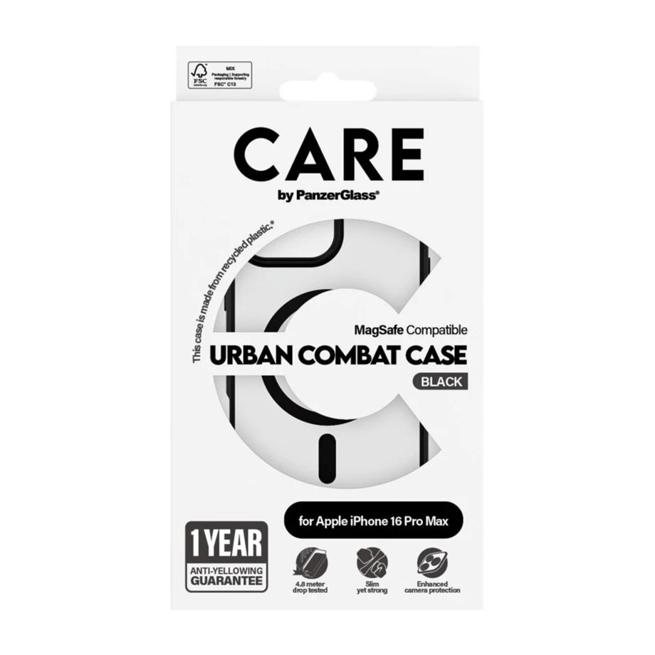 CARE by PanzerGlass Case for iPhone 16 Pro, MagSafe, Black Frame