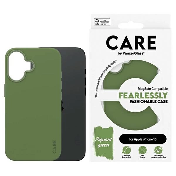 CARE by PanzerGlass iPhone 16 vāciņš Fashion Case, zaļš (MagSafe)