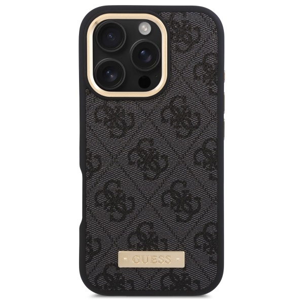 Apple iPhone 16 Pro Max 6.9\'\' Guess 4G Logo Plate Magsafe Case Cover, Black