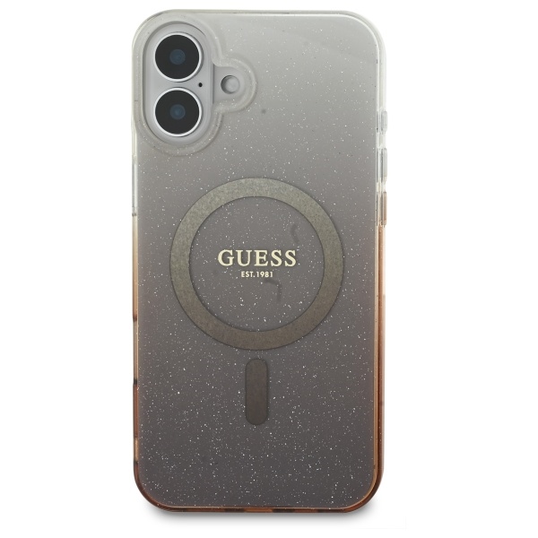 Guess iPhone 16 vāciņš IML Glitter Gradient MagSafe, brūns