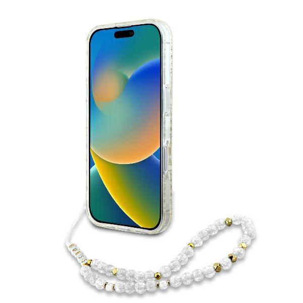 Guess IML Flowers Allover Electro With Pearl Strap MagSafe чехол для iPhone 16 - белый