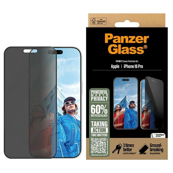 PanzerGlass iPhone 16 Pro Screen Protector Privacy Ultra-Wide Fit
