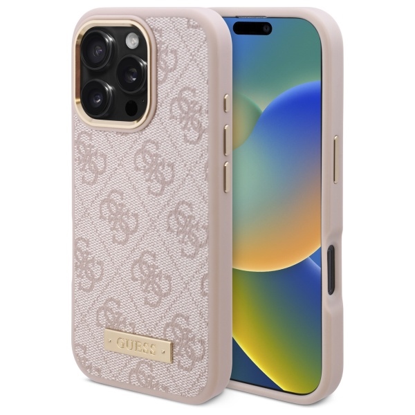 Apple iPhone 16 Pro Max 6.9'' Guess 4G Logo Plate Magsafe Case Cover, Pink | Telefona Maciņš Vāks Apvalks Bampers