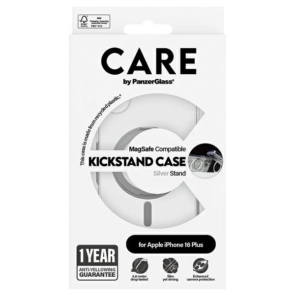 PanzerGlass iPhone 16 Plus vāciņš CARE Feature Kickstand MagSafe, sudraba