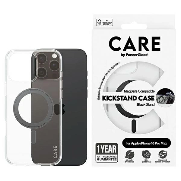 PanzerGlass CARE Case for iPhone 16 Pro Max with Kickstand & MagSafe, Black
