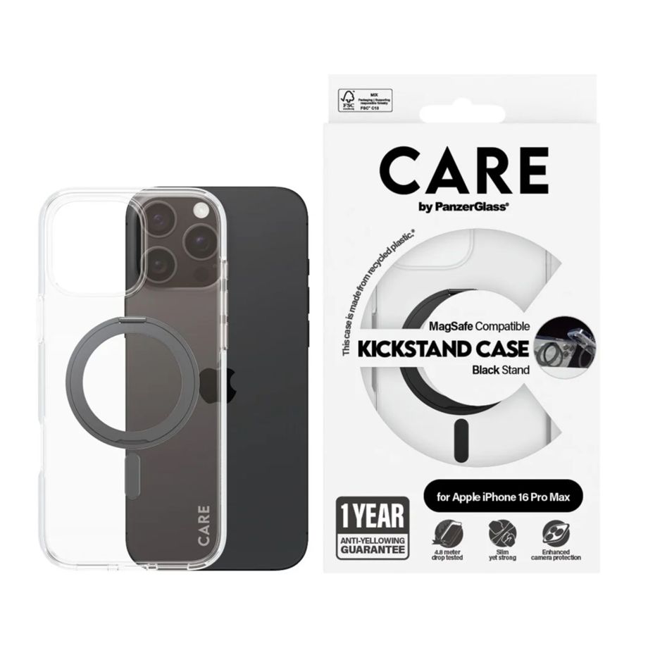 PanzerGlass CARE Case for iPhone 16 Pro Max with Kickstand & MagSafe, Black