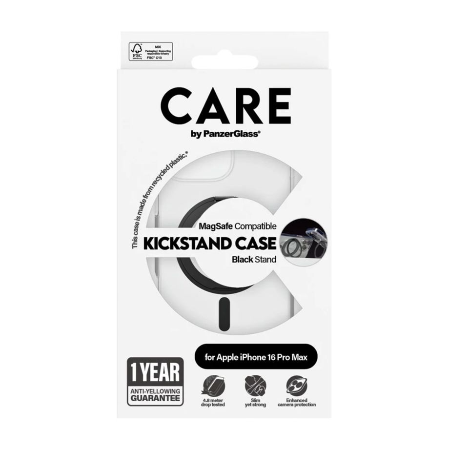 PanzerGlass CARE Case for iPhone 16 Pro Max with Kickstand & MagSafe, Black