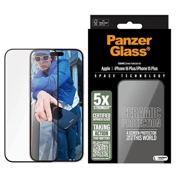 PanzerGlass iPhone 16 Plus Screen Protector Ceramic Ultra-Wide Fit