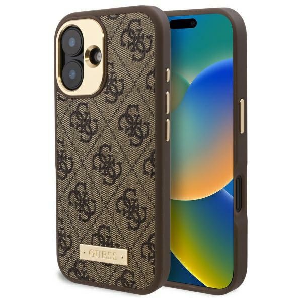 Guess iPhone 16 Plus Case 4G Logo Plate MagSafe, Brown