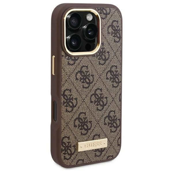 Guess iPhone 16 Pro Max Case 4G Logo Plate MagSafe, Brown