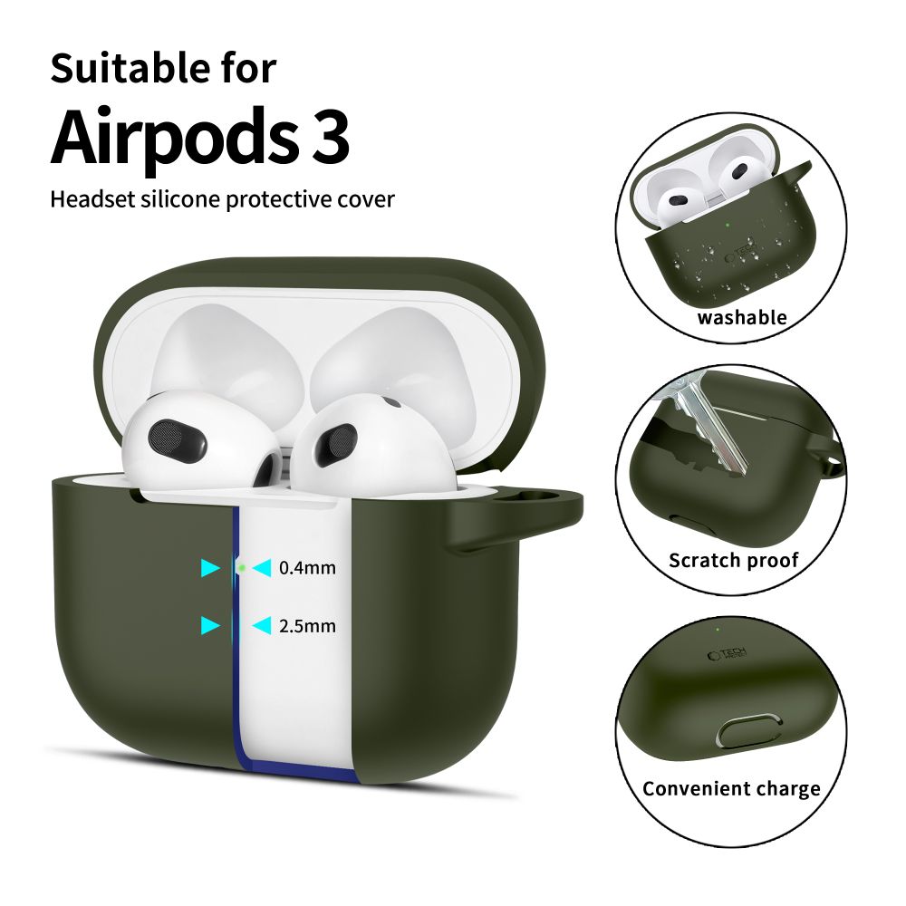 Tech-Protect Apple AirPods 3 Case Silicone Hook, Green