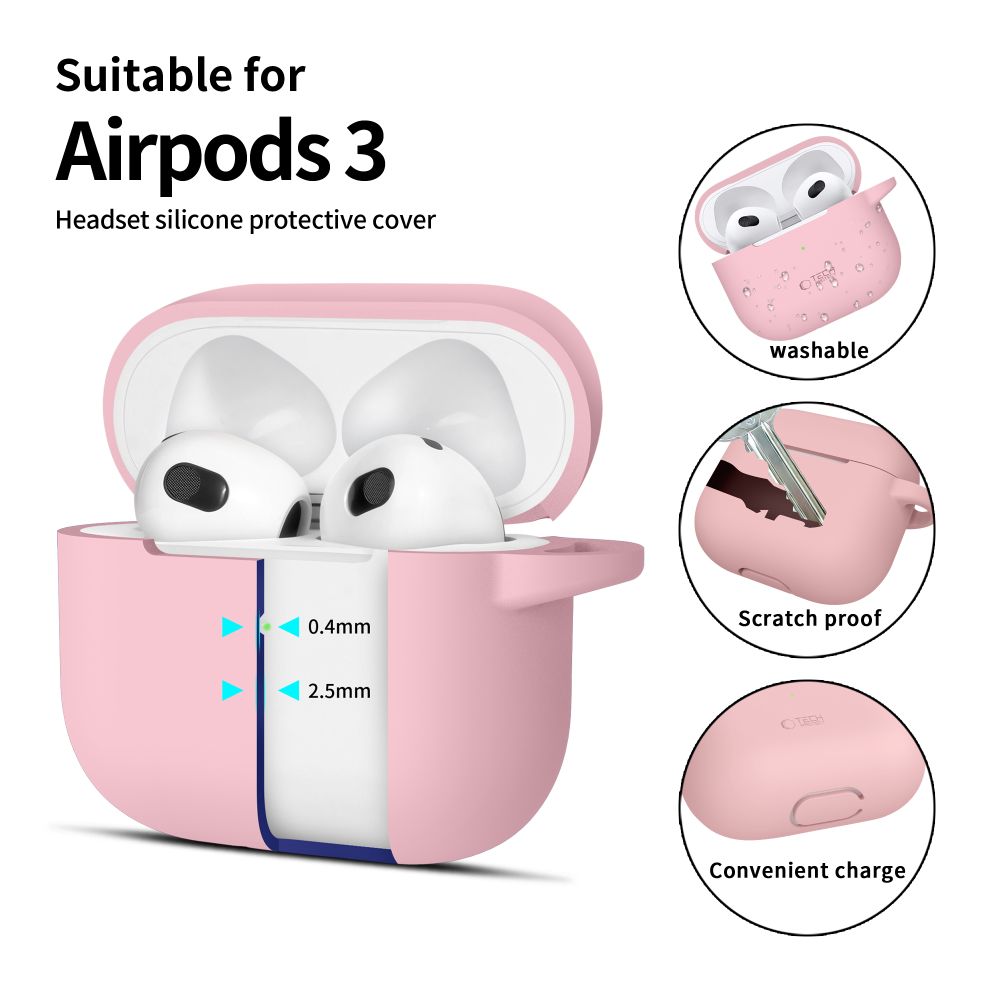 Чехол Tech-Protect для Apple AirPods 3 Silicone Hook, розовый