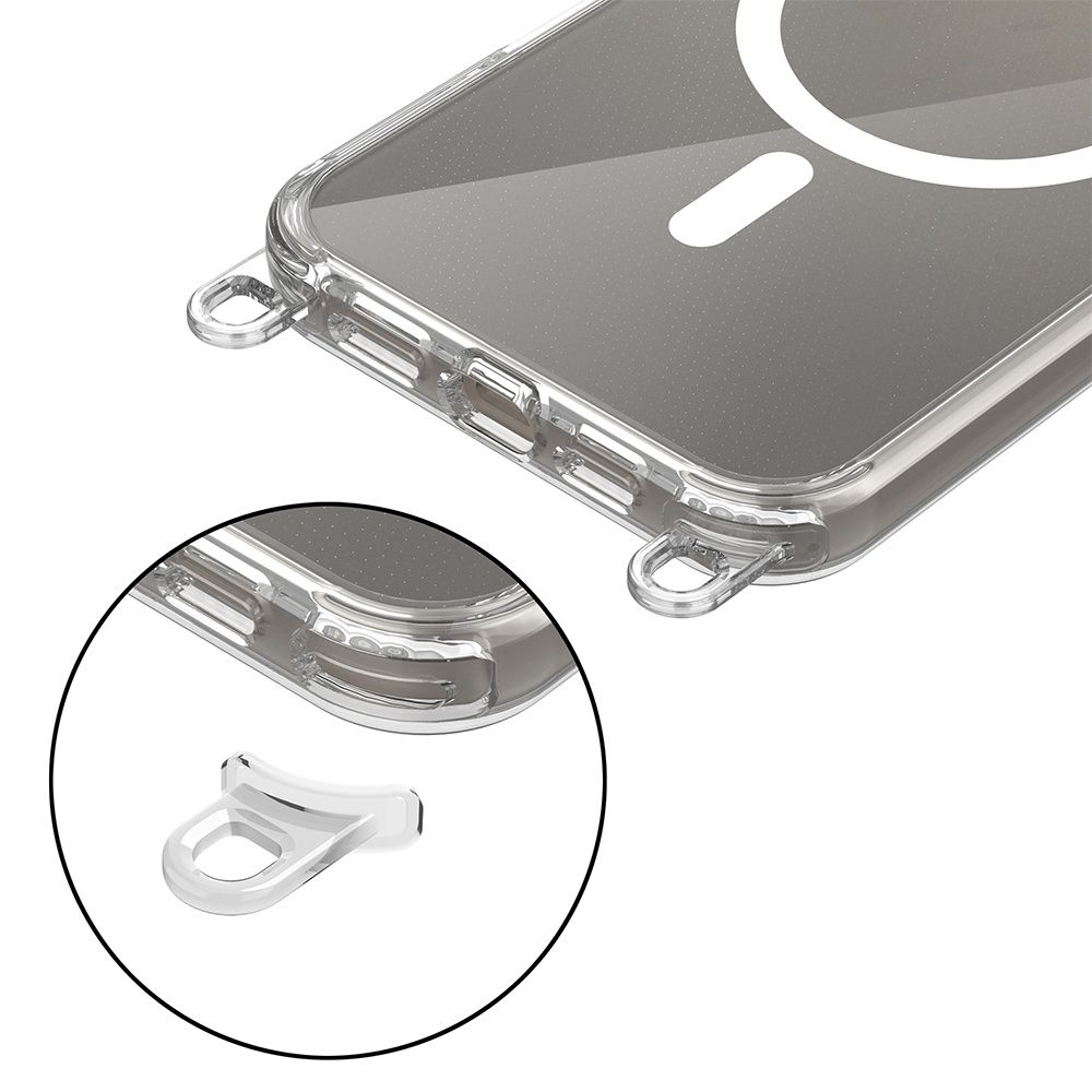 Tech-Protect FlexAir ķēdes MagSafe futrālis iPhone 16 Pro - caurspīdīgs + 2 auklas (melns un tumšs) | Chain Case...