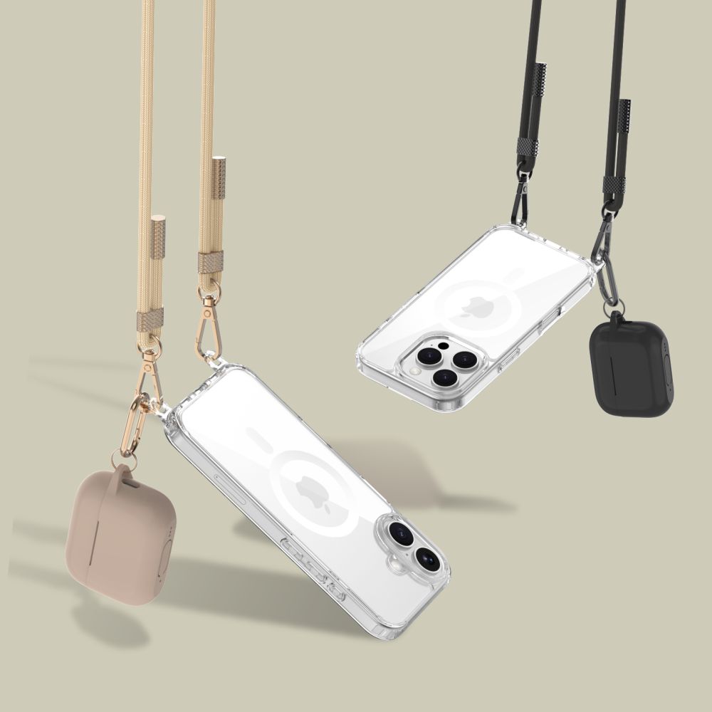 Tech-Protect FlexAir ķēdes MagSafe futrālis iPhone 16 Pro - caurspīdīgs + 2 auklas (melns un tumšs) | Chain Case...