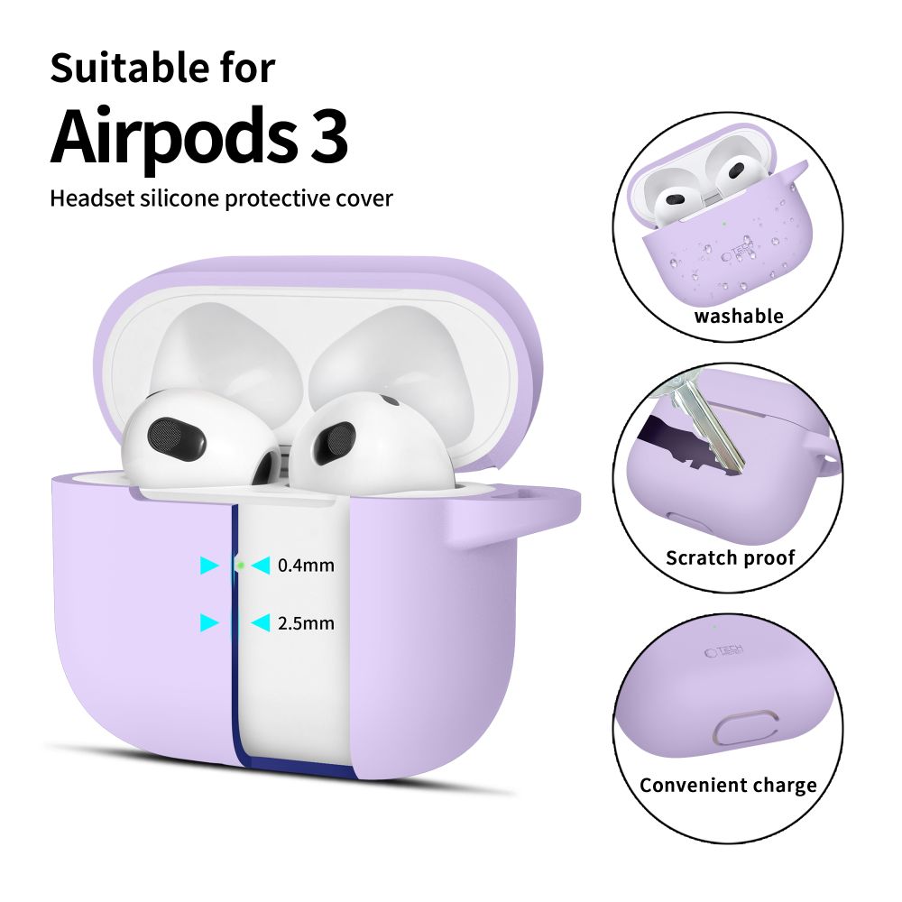 Чехол Tech-Protect для Apple AirPods 3 Silicone Hook, фиолетовый