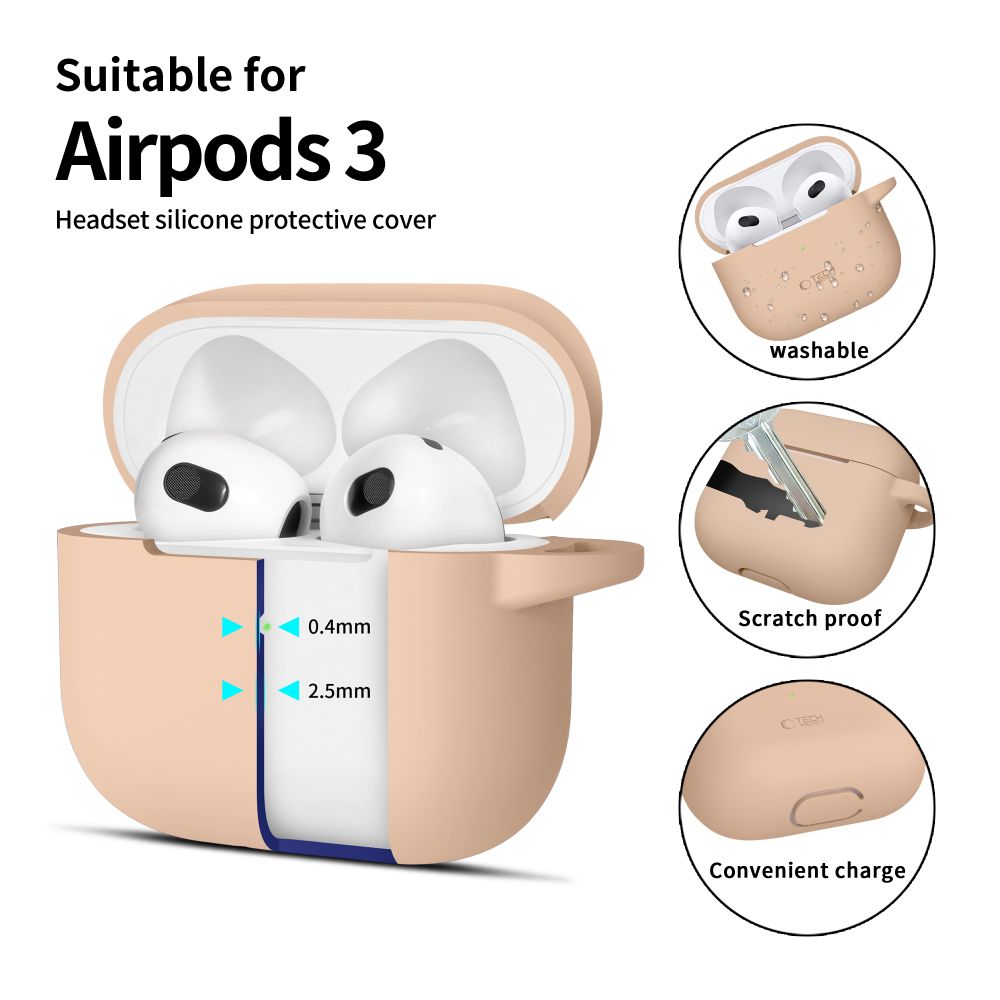 Чехол Tech-Protect Silicone Hook для Apple AirPods 3, бежевый