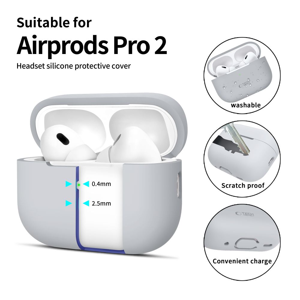 Tech-Protect Silicone Case for Apple AirPods Pro 1 / 2, Grey