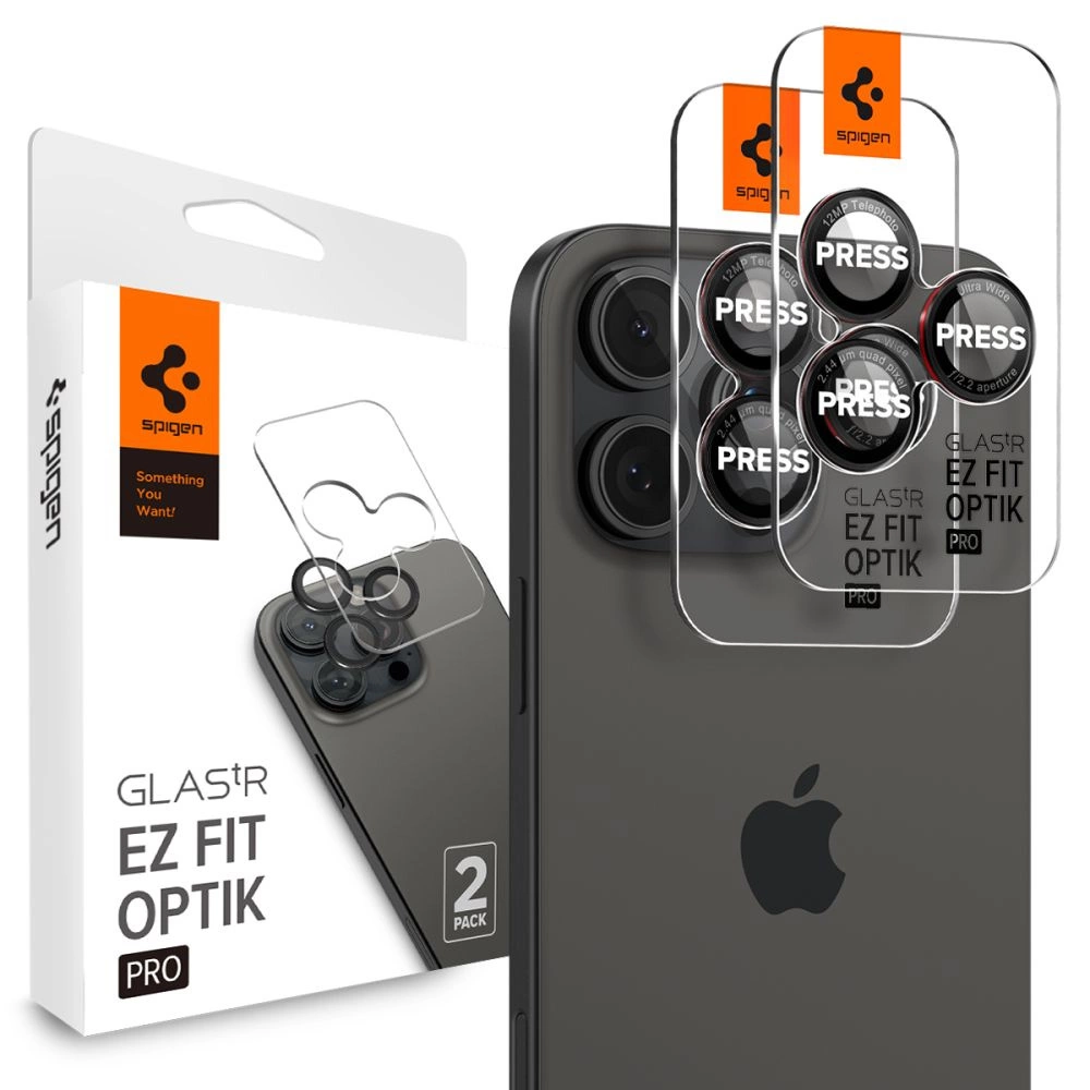 Spigen Optik Pro L-Series kameras aizsargstikls iPhone 14/15/16/17 Pro/Max, melns/sarkans