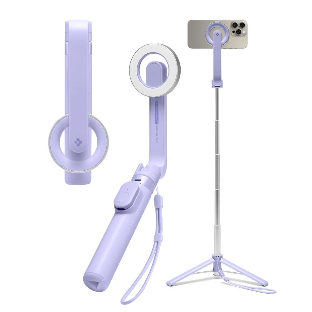 Spigen S571W MagSafe Bluetooth pašportretu stends ar statīvu - violets | Selfie Stick with Tripod Purple