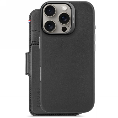 Decoded Leather Detachable Wallet MagSafe Case for iPhone 16 Pro, Black