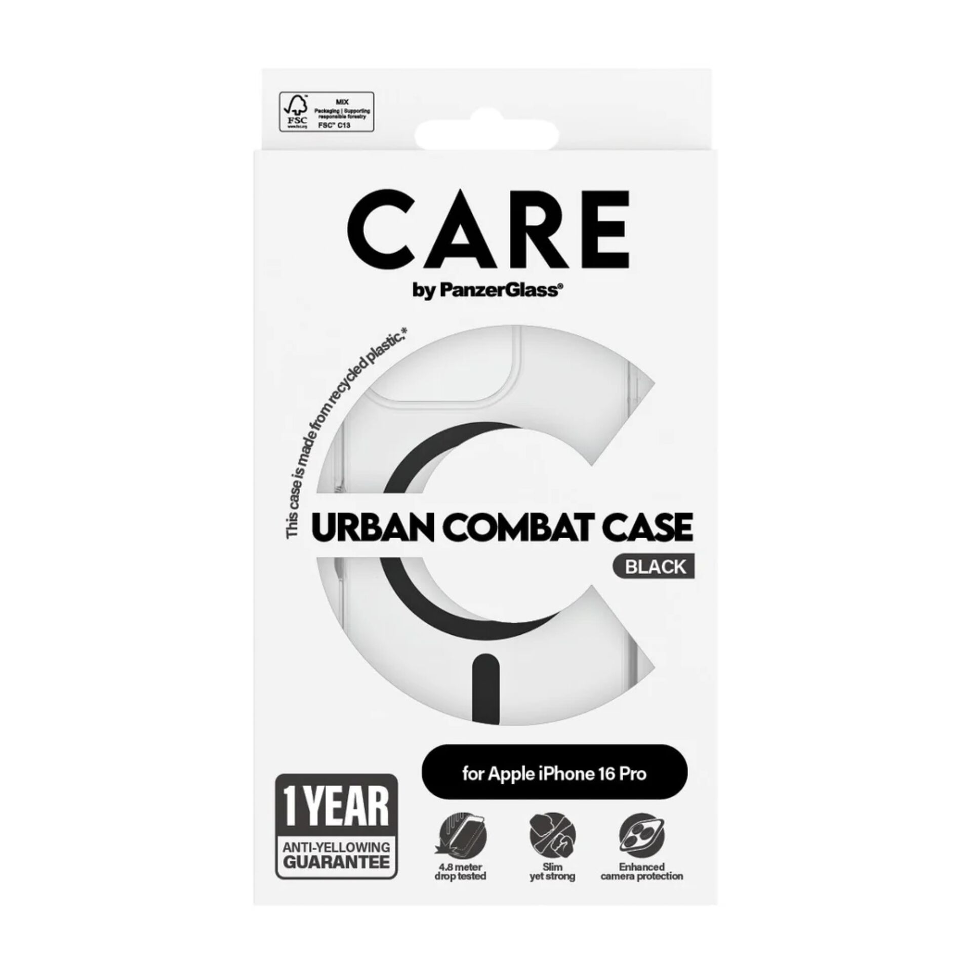 PanzerGlass 1346 CARE Flagship vāciņš iPhone 16 Pro, Caurspīdīgs / Melns