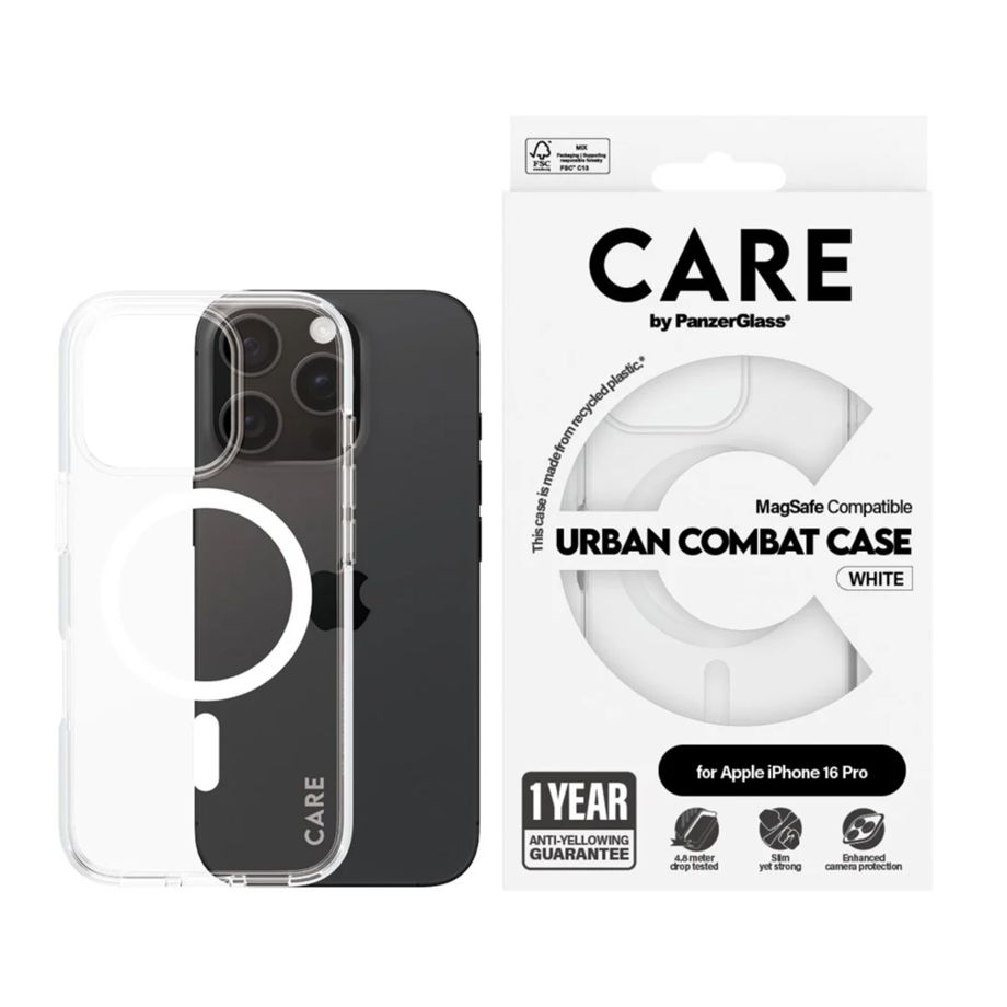 CARE by PanzerGlass Flagship Case for iPhone 16 Pro, MagSafe, Transparent White