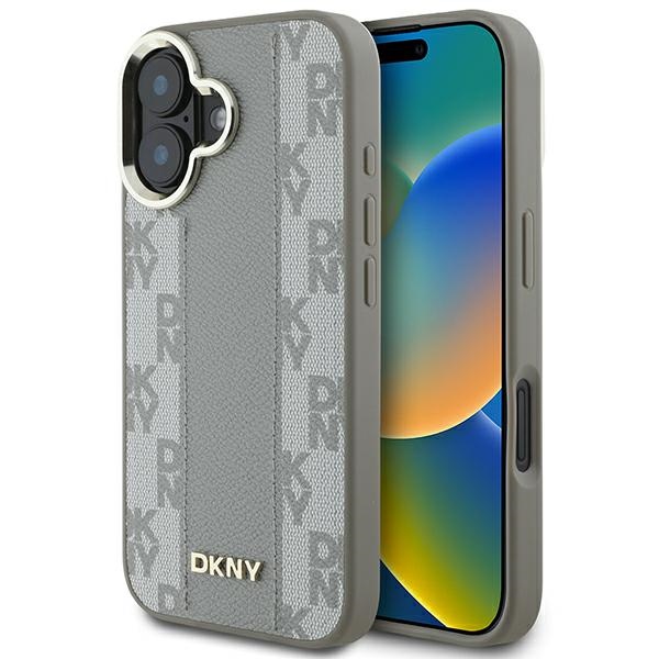DKNY iPhone 16 vāciņš Leather Checkered Mono Pattern MagSafe, bēšs