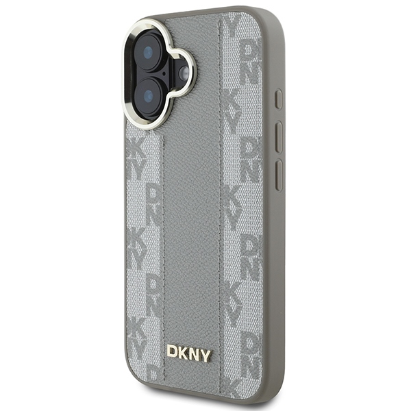 DKNY iPhone 16 vāciņš Leather Checkered Mono Pattern MagSafe, bēšs