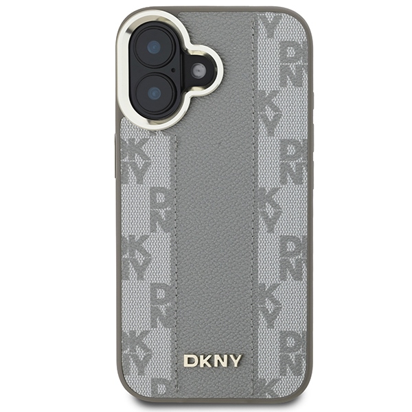 DKNY iPhone 16 vāciņš Leather Checkered Mono Pattern MagSafe, bēšs