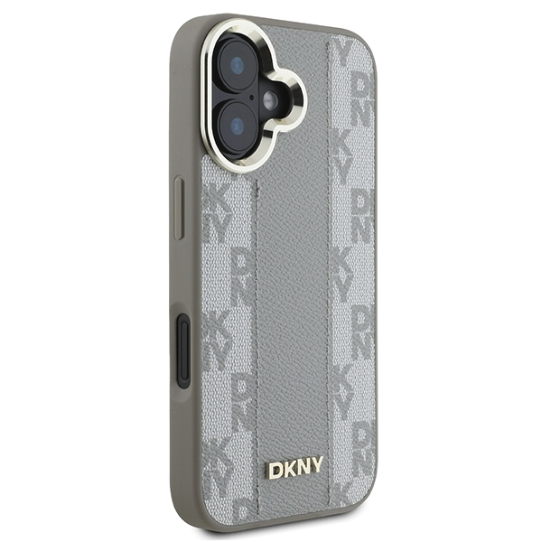 DKNY iPhone 16 vāciņš Leather Checkered Mono Pattern MagSafe, bēšs