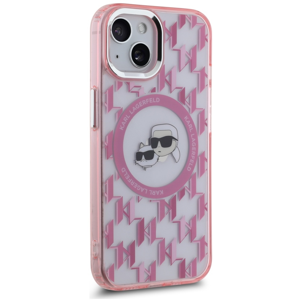 Karl Lagerfeld iPhone 15 Case IML Monogram Karl & Choupette MagSafe, Pink