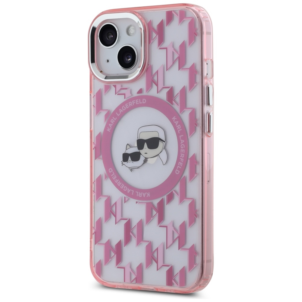 Karl Lagerfeld iPhone 15 Plus Case IML Monogram Karl & Choupette MagSafe, Pink