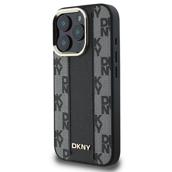 DKNY iPhone 16 Pro vāciņš Leather Checkered Mono Pattern MagSafe, melns