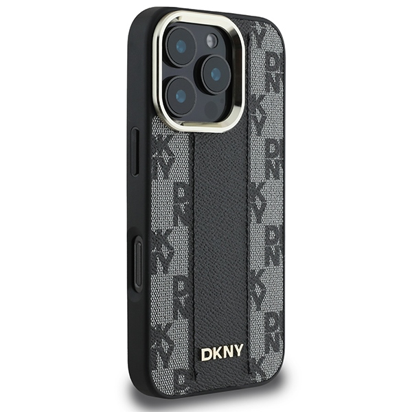 DKNY iPhone 16 Pro vāciņš Leather Checkered Mono Pattern MagSafe, melns