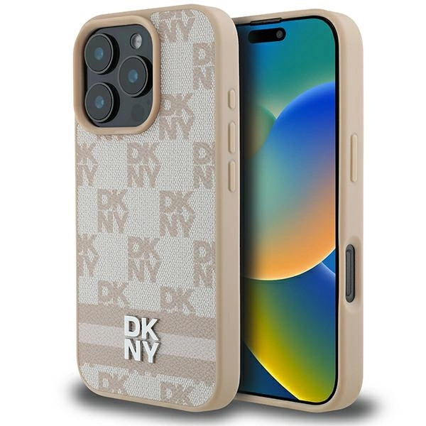 Apple iPhone 16 Pro Max 6.9'' DKNY Checkered Pattern Printed Stripes Case Cover, Pink