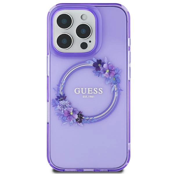 Guess IML Flowers Wreath MagSafe iPhone 16 futrālis - Violets | Case Purple