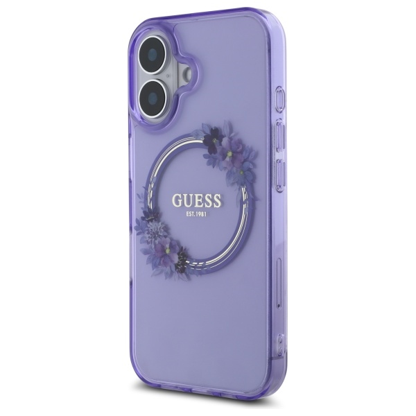Guess IML Flowers Wreath MagSafe iPhone 16 futrālis - Violets | Case Purple