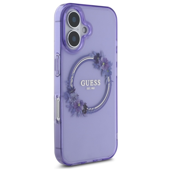Guess IML Flowers Wreath MagSafe iPhone 16 futrālis - Violets | Case Purple