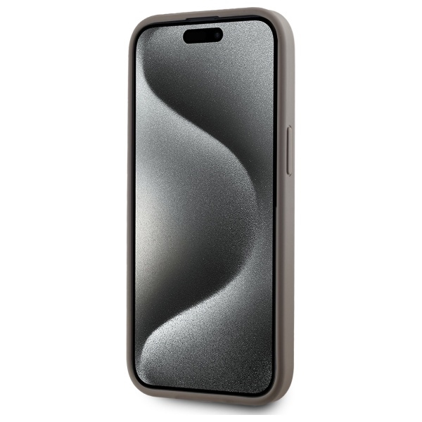 DKNY iPhone 15 Plus Case Leather Checkered Mono Pattern MagSafe, Beige